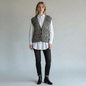 Vintage Academia Highland‎ Isles Sweater Vest Wool Blend Marled Gray White Small